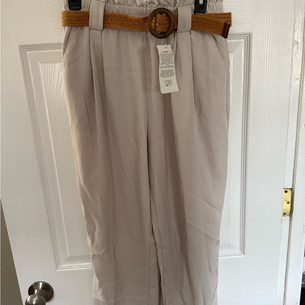 NET Zara Cream Pants with Tan Belt